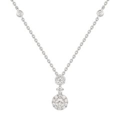 Round Diamond Flower 18 CT White-Gold Drop Necklace
