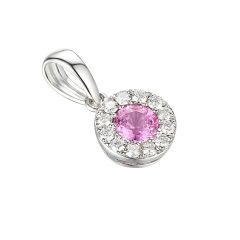 Pink Sapphire & Diamond Cluster 18 CT White-Gold Pendant Necklace