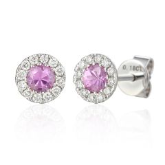 Pink Sapphire & Diamond 18 CT White-Gold Cluster Stud Earrings