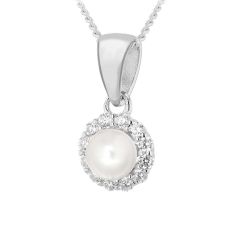 Freshwater Pearl Silver Sparkle Pendant Necklace
