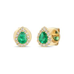 Emerald & Diamond Pear-Cut 18CT Yellow-Gold Stud Earrings