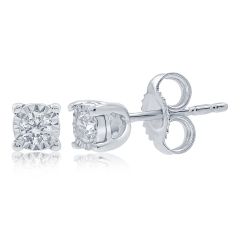 9CT White-Gold Diamond 0.15CT Illusion Stud Earrings