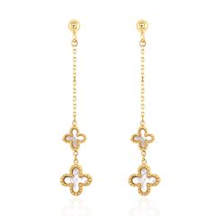 9CT Yellow Gold Mother of Pearl Flower Drop Earrings