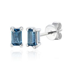 Blue Topaz 9CT White-Gold Octagonal-Cut Stud Earrings