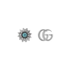 Gucci Double G Flower Silver & Blue Topaz Stud Earrings