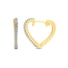 9CT Yellow-Gold Diamond Openwork Heart Huggie Hoop Earrings