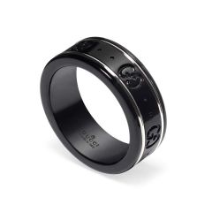 Gucci Icon Black & 18CT White-Gold Thin Band Ring