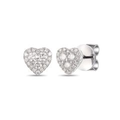 18CT White-Gold Diamond Cluster & Halo Heart Stud Earrings