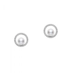 Mikimoto 18CT White-Gold Circles Classic Pearl & Diamond Earrings