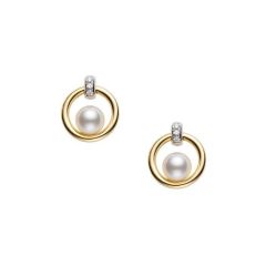 Mikimoto 18CT Yellow-Gold Circles Pearl & Diamond Earrings
