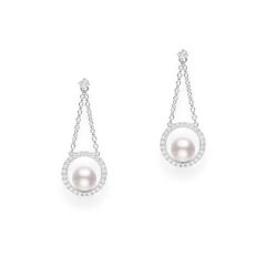 Mikimoto 18CT White-Gold Circles Classic Pearl & Diamond Drop Earrings