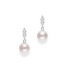 Mikimoto 18CT White-Gold Morning Dew Pearl & Diamond Drop Earrings