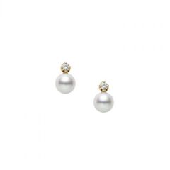 Mikimoto 18CT Yellow-Gold 5MM Pearl & Diamond Stud Earrings