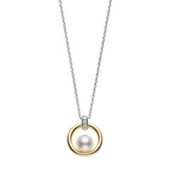 Mikimoto 18CT Yellow-Gold Circles Pearl & Diamond Pendant Necklace