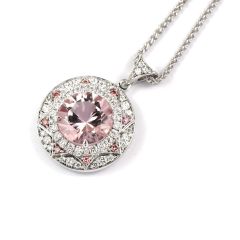 Compass Pink Morganite & Diamond Double Halo Pendant Necklace
