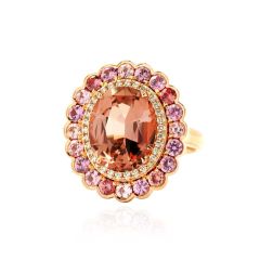 Belle Oval Tourmaline 18CT Yellow-Gold Double Halo Ring