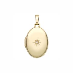9CT Yellow-Gold & Diamond Oval Locket Pendant Necklace