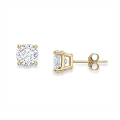 9CT Yellow-Gold 7MM White Stone Stud Earrings