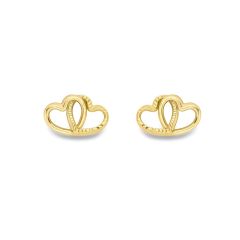 9CT Yellow-Gold Double Open Heart Stud Earrings