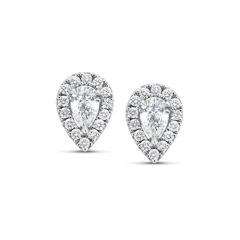 18CT White-Gold Diamond Pear-Cut Halo Stud Earrings