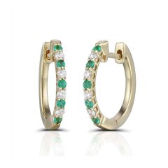 18CT Yellow-Gold Emerald & Diamond Channel-Set Hoop Earrings