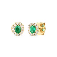 Oval Emerald & Diamond Halo 18CT Yellow-Gold Stud Earrings