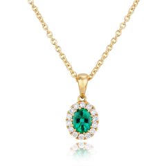 Oval Emerald & Diamond Halo 18CT Yellow-Gold Pendant Necklace