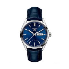 TAG Heuer Carrera Day-Date Steel & Blue Leather 41MM Automatic Watch