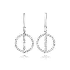 Mixed-Cut Diamond 18CT White-Gold Line & Circle Drop Earrings