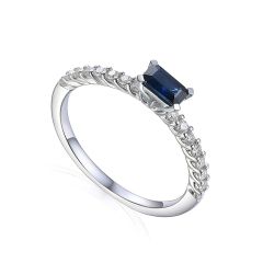 Octagonal Sapphire & Diamond Shoulder Platinum Ring