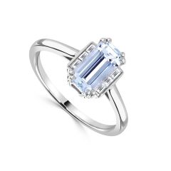 Octagonal Aquamarine & Diamond Baguette 18CT White-Gold Ring