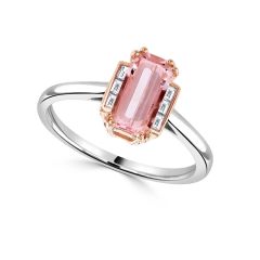 Octagonal Pink Morganite & Diamond Baguette Ring