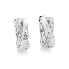 18CT White-Gold Diamond Crossover Huggie Hoop Earrings