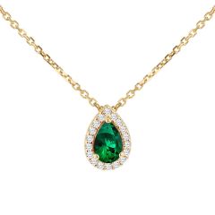 9CT Yellow-Gold Teardrop Green Stone Halo Pendant Necklace
