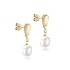 9CT Yellow-Gold Freshwater Pearl Shell Drop Earrings