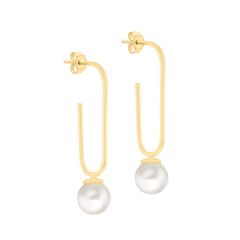 Freshwater Pearl Gold-Plated Paperclip Drop Earrings