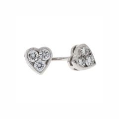 Diamond Three-Stone Heart & 18CT White-Gold Stud Earrings