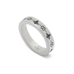 Gucci Signature GG & Bee Sterling Silver Engraved Slim Ring