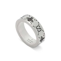 Gucci Signature GG & Bee Sterling Silver Engraved Ring
