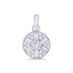9CT White-Gold Diamond Mixed-Cut Circle Pendant Necklace