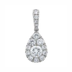 Diamond Pave Cluster 18CT White-Gold Pear Pendant Necklace