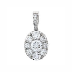 Diamond Pave Cluster 18CT White-Gold Oval Pendant Necklace