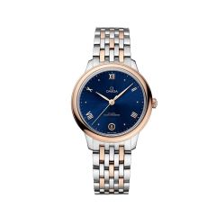 OMEGA De Ville Prestige Steel Sedna Gold & Blue 34MM Automatic Watch