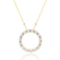 9CT Yellow-Gold Cubic Zirconia Circle Necklace