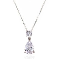 9CT White-Gold Pear Cubic Zirconia Droplet Pendant Necklace