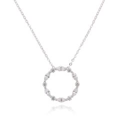 9CT White-Gold Cubic Zirconia Cluster Circle Necklace