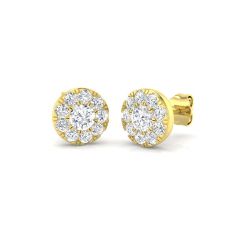 18CT Yellow-Gold Diamond Halo 0.87CT Stud Earrings