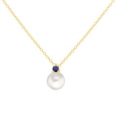 9CT Yellow-Gold Round Pearl & Blue Stone Pendant Necklace