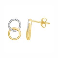 9CT Yellow-Gold Diamond Double Circle Stud Earrings