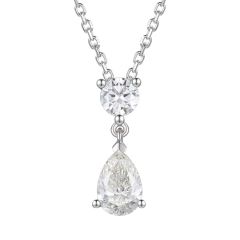 18CT White-Gold Round & Pear-Cut Diamond Drop Pendant Necklace